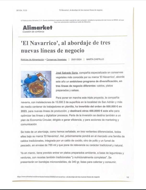 NOTICIA EN ALIMENTARIA